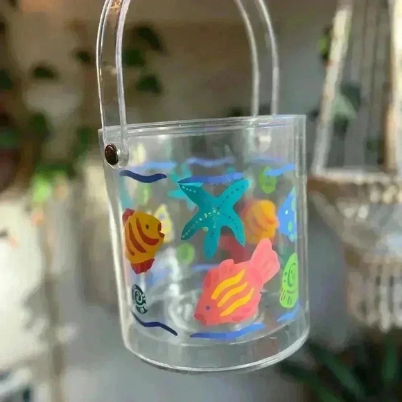Vintage 90’s Acrylic Ice Bucket Retro Clear Tropical Fish & Beach Theme Decor - Picture 7 of 7